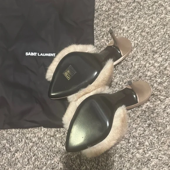 Saint Laurent Tan Fur Mules - Picture 2 of 3
